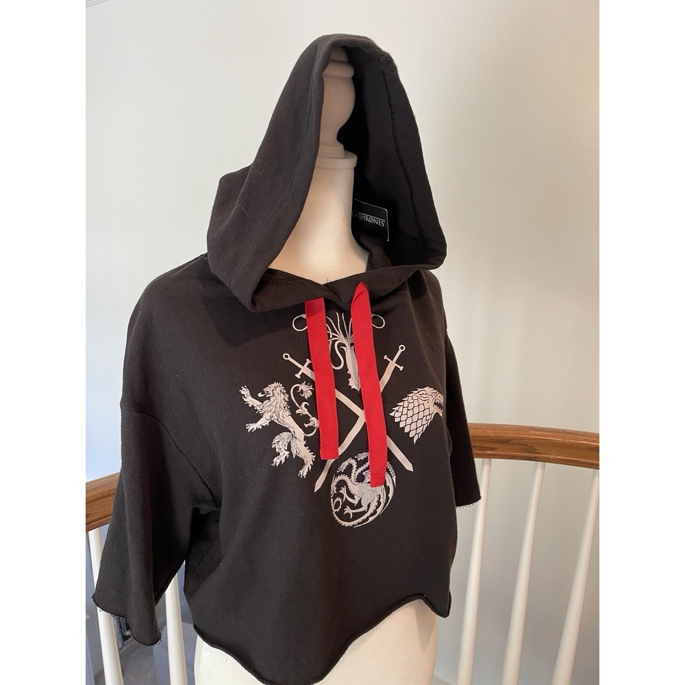 HBO Hot Topic Game of Thrones Cropped Black Hoodie Mid Sleeve Women's Sz S